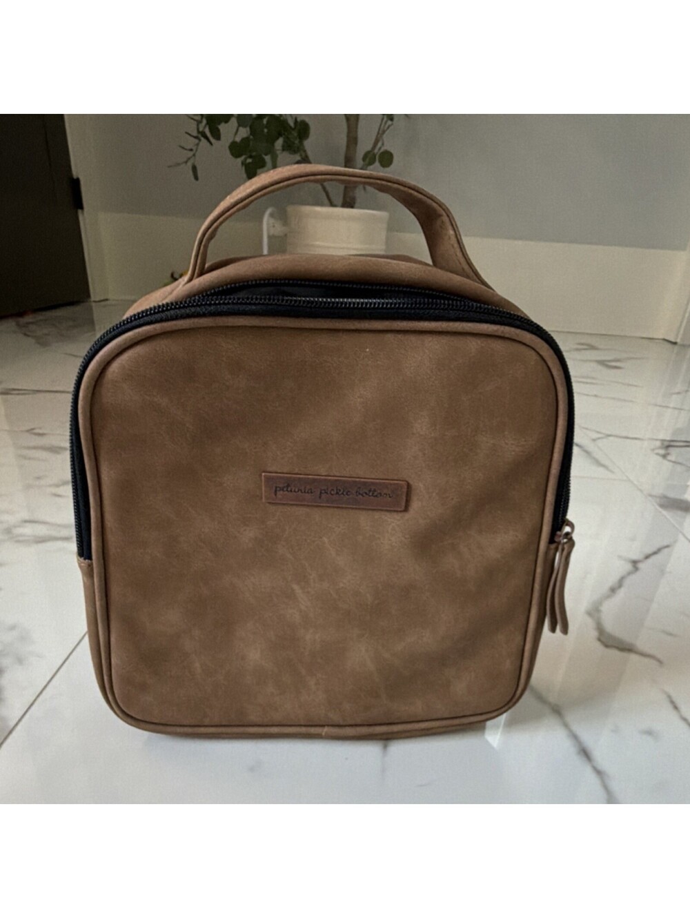 Petunia Pickle Bottom Brown Faux Leather Insulated Lunch Bag